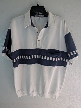 Vintage-Inspired White and Navy Polo Shirt